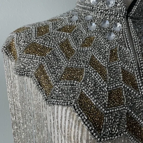 Silver and gold hand beaded fringe capelet O/S - Picture 5 of 8